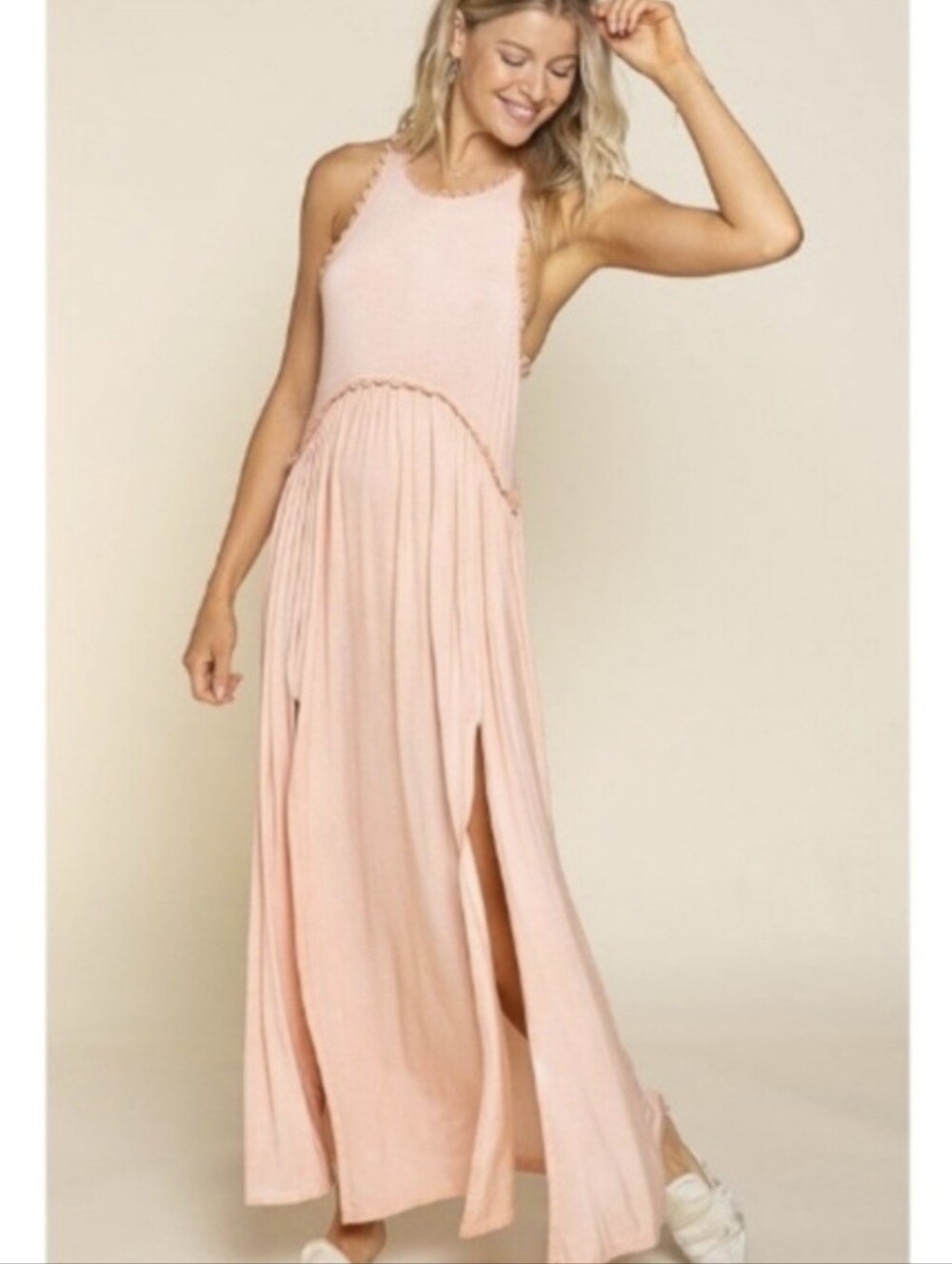 POL Blush Lace-Trim Maxi Double Slit Dress Size Small